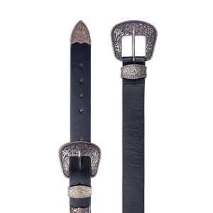 Cinturón de piel doble hebilla negro