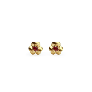 Aros de oro 18k flor con rubí