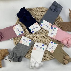 Calcetin  Alto Pompones Gris Claro