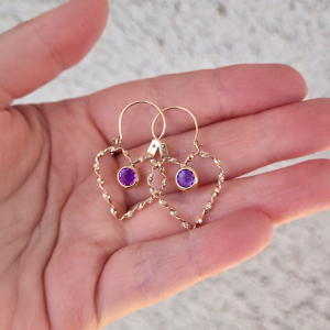 Aros oro corazón colgantes amatista rosca